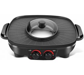 Ever Mall Barbecue Hot Pot Double Pot, Integrated Cooker Pot, Electric Hot Pot Electric Barbecue Electric Baking Pan EM-438-2 Electric Pressure Cooker 3 L, Black image