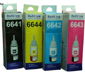 Refill Ink T6641, T6642, T6643, T6644 Set of 4 Colors Black + Tri Color Combo Pack Ink Bottle image